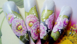 Дизайн ногтей китайская роспись "Распустившийся цветок"